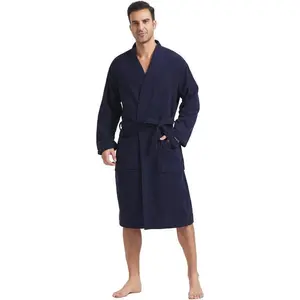Terry Cloth Robes for Men Big and Tall Short Mens Kimono Robe Super Absorbent Spa Bathrobe Calf Length With Pockets