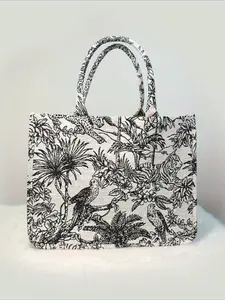 Women's Embroidered Tiger Totem Shoulder Bag, Large Capacity Commuter Handbag, Casual Style All Season Fashion Accessory