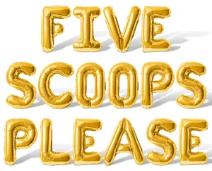 Letter Balloons - FIVE SCOOPS PLEASE 16" Inch Alphabet Letters Foil Mylar Balloon 5th Birthday Party Banner