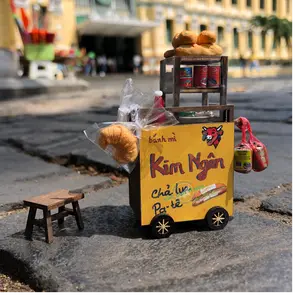 Vietnamese Sandwiches Street Cart DIY Kit Mô Hình Sài Gòn Thu Nhỏ-Xe Bánh Mì Sài Gòn Xưa