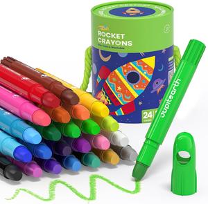 24/18/12Colors Twist Rocket Crayons for Toddlers, Non-Toxic Washable Crayons with Storage Bucket, Ultra-Smooth and Easy to Hold Art Supplies for Toddlers and Preschool Kids age 1-3 2-4 4-8