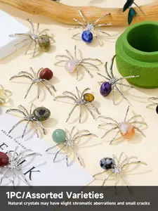 Natural Crystal Spider Statue, Handmade Gemstone Spider Ornament, Halloween Decoration, Gothic Style Design, Unique Gift Choice