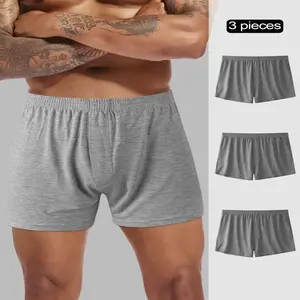 3pcs Men's Boxer Briefs - Soft Modal Fabric, High Elasticity & Loose Fit with Faux Opening Design, Solid Light Gray Underwear for Everyday Casual Wear, Comfortable Clothing, Unique Brief Style, No Transparent Material