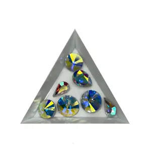 AB Stones Large Point-back Collection 4 Pieces Multicolor Rhinestones for Nail Art Decoration in Various Shapes and Sizes