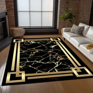 【Velvet + Sculpting Base】1pc Luxury Velvet Doormat, Black Marble Pattern Living Room Modern Abstract Rug, Modern Fashionable Minimalist Machine-Washable Rectangular Doormat, for Dining Room, Bedroom, Office, Store Entrance, Outdoor Decorative Rug