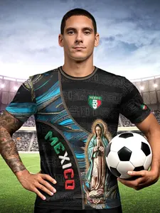 Unisex Mexico Soccer Jersey Short Sleeve T-Shirt, Breathable Quick-Dry Sports Fabric, Casual Ethnic Pattern, All Seasons, Soccer Tee