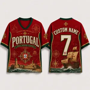 [Custom Name] Portugal Soccer Jersey 2026, Personalized Name and Number Football Shirt, Vintage Portuguese Maritime Design, Red Green Unisex Athletic Jersey Gift for Men Women