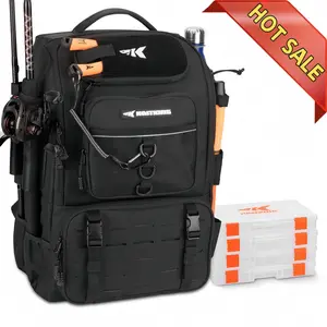Karryall Fishing Tackle Backpack with Rod Holders 4 Tackle Boxes,40L Fishing Bag Storage Fishing Gear and Equipment, Multi-Functional Storage ,Waterproof & Durable Fishing Bag Ideal for Camping & Outdoor Activities Hunting