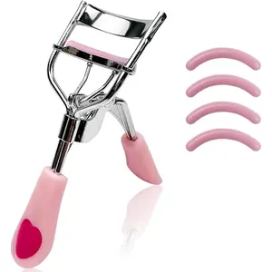 Cute Pink Heart-Handle Eyelash Curler - No Pinch, Long-Lasting Curl, Beginner-Friendly, With 4 Refill Pads