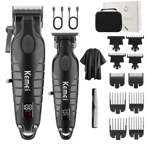 KEMEI Professional Hair Clippers and Trimmer Set for Men, Cordless Barber Kit, USB Rechargeable Zero Gapped T-Blade Hair/Beard Trimmer, KM-2290+2293