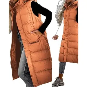 Womens Long Puffer Vest Quilted Hood Button Down Winter Coat 2025 Stay Warm This Winter Ideal for Layering