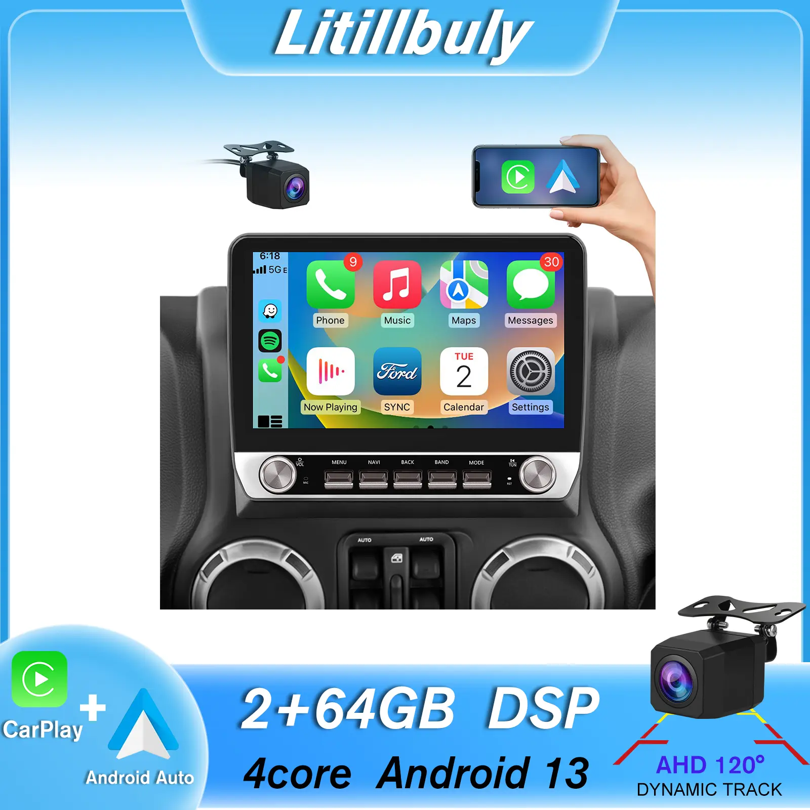 Car Stereo for Jeep Wrangler 2007-2018 touch screen has Android Auto Wireless Carplay, Bluetooth WIFI supports GPS Navigation,car accessories