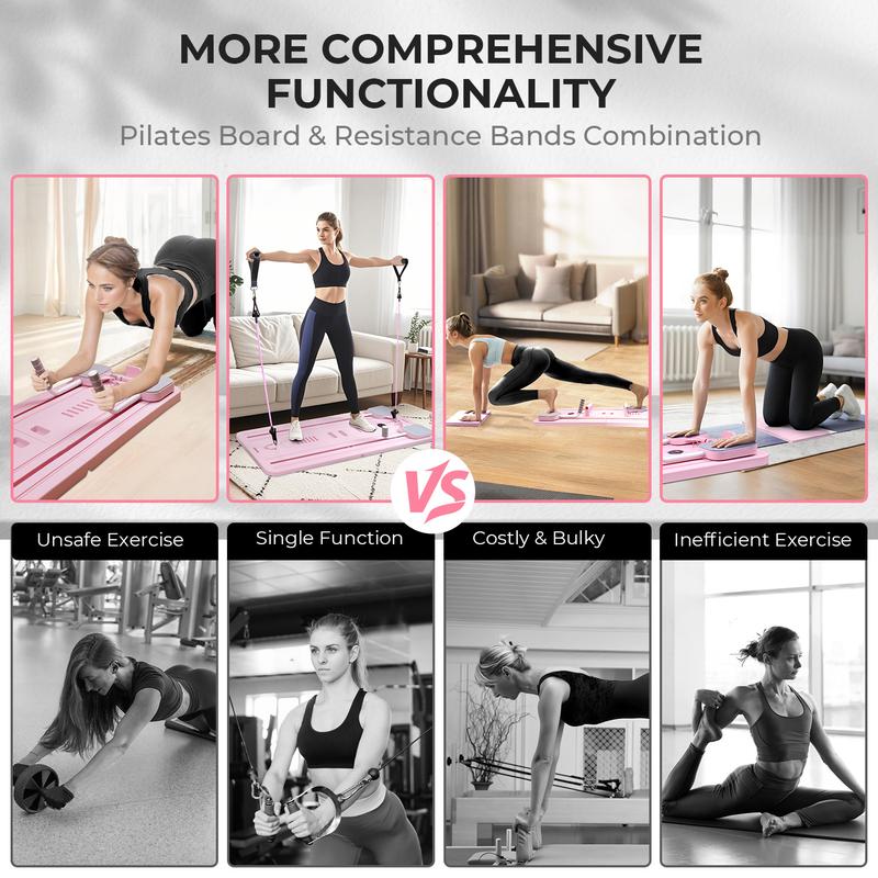 homimanor Pilates Reformer Machine, Multifunctional Abdominal Board with Pilates Bar and Resistance Bands Kit for Core & Full Body Training, Portable Pilates Board Equipment for Home Workout