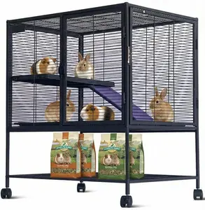 Large 2-Tier Metal Rolling Small Animal Cage, 77x52x92cm Ferret Cage with Ramps & Pull-Out Tray – Spacious Multi-Level Habitat for Guinea Pigs, Rabbits, Chinchillas & More – Easy Assembly table top