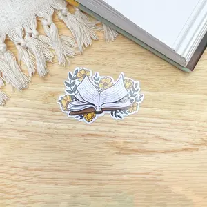Open Book with Yellow Flowers Sticker | Cottagecore Stickers bookish merch Decor Decorative