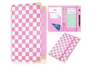 Server Book for Waitresses Waitstaff Leather with Zipper Pocket Retro Checkerboard Design Guest Check Holder Organizer for Restaurant