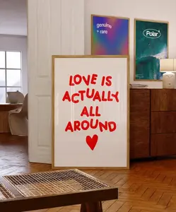 Love Actually is All Around Art Print Poster Heart Valentine Trendy Retro Love Heart Illustration, Mid Century Print, Modern Kitchen Art Unframed