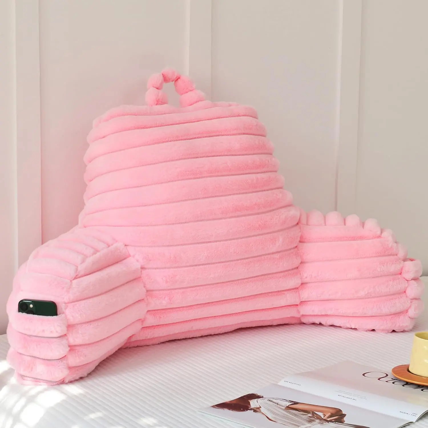 Large Reading Pillow for Adults,  Support Pillow for Sitting Up in Bed with Arms, Couch for Lounging Bedrest,