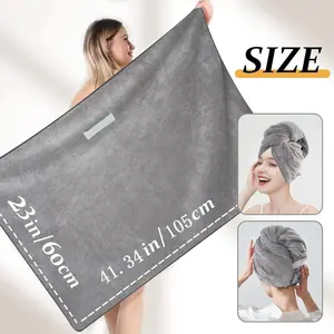 Cotton Thick Coral Fleece Hair Drying Towel with Elastic Strap Super Absorbent Soft Microfiber Wrap for Wet Hair Quick Drying Large Turban Towel 23in x 41.34in Bathroom Accessories
