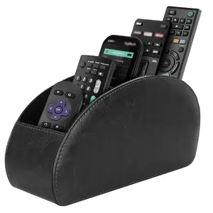 Remote Control Holder with 5 Compartments, PU Leather Desktop Organizer Box, Stores TV DVD Blu-Ray Media Player Heater Controller