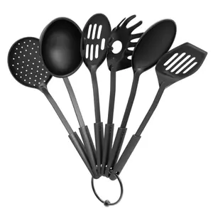 6-Piece Plastic Kitchen Utensil Set – Nonstick-Safe Tools, Black