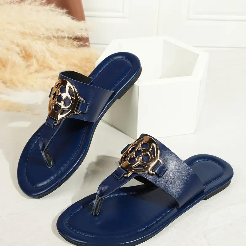 Women's Versatile Metal Soft Padding Dressy Flat Party Sandals for Home & Outdoor Use, Trendy Footwear for Parties