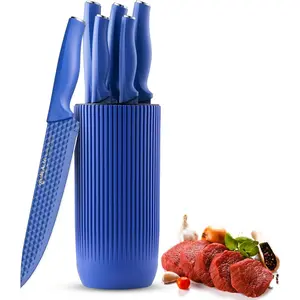Purple Kitchen Knife Set with Block Non Stick Stainless Steel Sharp Knives for Precision Cutting Ergonomic Dishwasher Safe Knives Ideal for Home