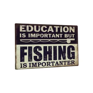 Vintage Tin Sign Education is Important But Fishing is Importanter 12x8 Aluminum Plaque Retro Fishing Outdoor Wall Art Decor Gift