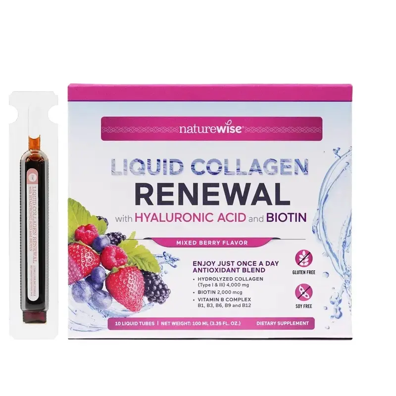 NatureWise Hydrolyzed Liquid Collagen Renewal - 4000mg Skin Repair Beauty Supplement for Women & Men, High Absorption Drink with Type 1 & 3 Peptides, Biotin, Vitamin C, B Complex, Hyaluronic Acid, Mixed Berry or Mango Flavor