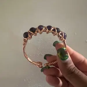 Amethyst Gemstone Copper Wire Beaded Bracelets Handmade Tiger Eye Crystal 8mm 10mm Beads for Confidence Courage Mental Clarity Protection