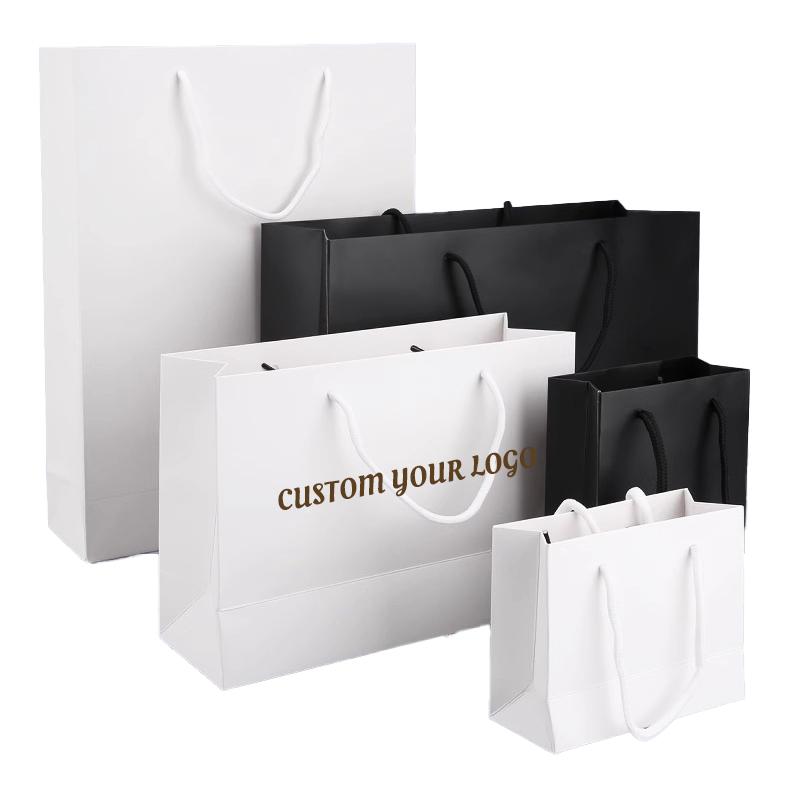 Thickened Personalized Reusable Paper Gift Bags For Small Businiss With Logo Handles, Different Sizes Two Sided Printing Kraft Gift Bags, Durable Water-Proof Custom Your Brand Text Lamination Kitchen Shopping Retail Birthday Party Favors Wedding Sacks