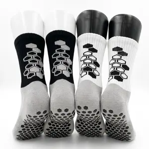 Athletic Grip Socks Non Slip Honeycomb Design for Soccer Football Yoga Pilates Gym Training / Adult Men's Shoe Size 6-12 / Black or White Design