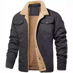 Men's Winter Jacket Lined Sherpa Jacket Warm Trucker Coat Multi Pocket
