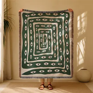 Green Snake Bohemian Yarn Jacquard Woven Blanket with Tassel, Thick Soft Washable Throw Blanket, Boho Blanket, Used for Home Decor Sofa Chair Bed Tapestry Tablecloth Floor Garden Picnic Outdoor Camping
