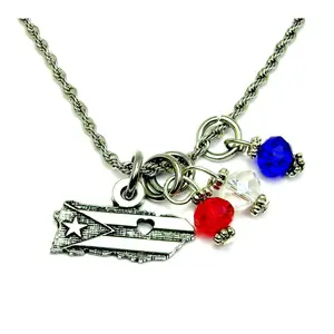 Puerto Rico shape with heart  20" Rope Necklace Puerto Rican