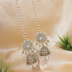 Kundan & Pearl faux jhumkay with sahare gold plated