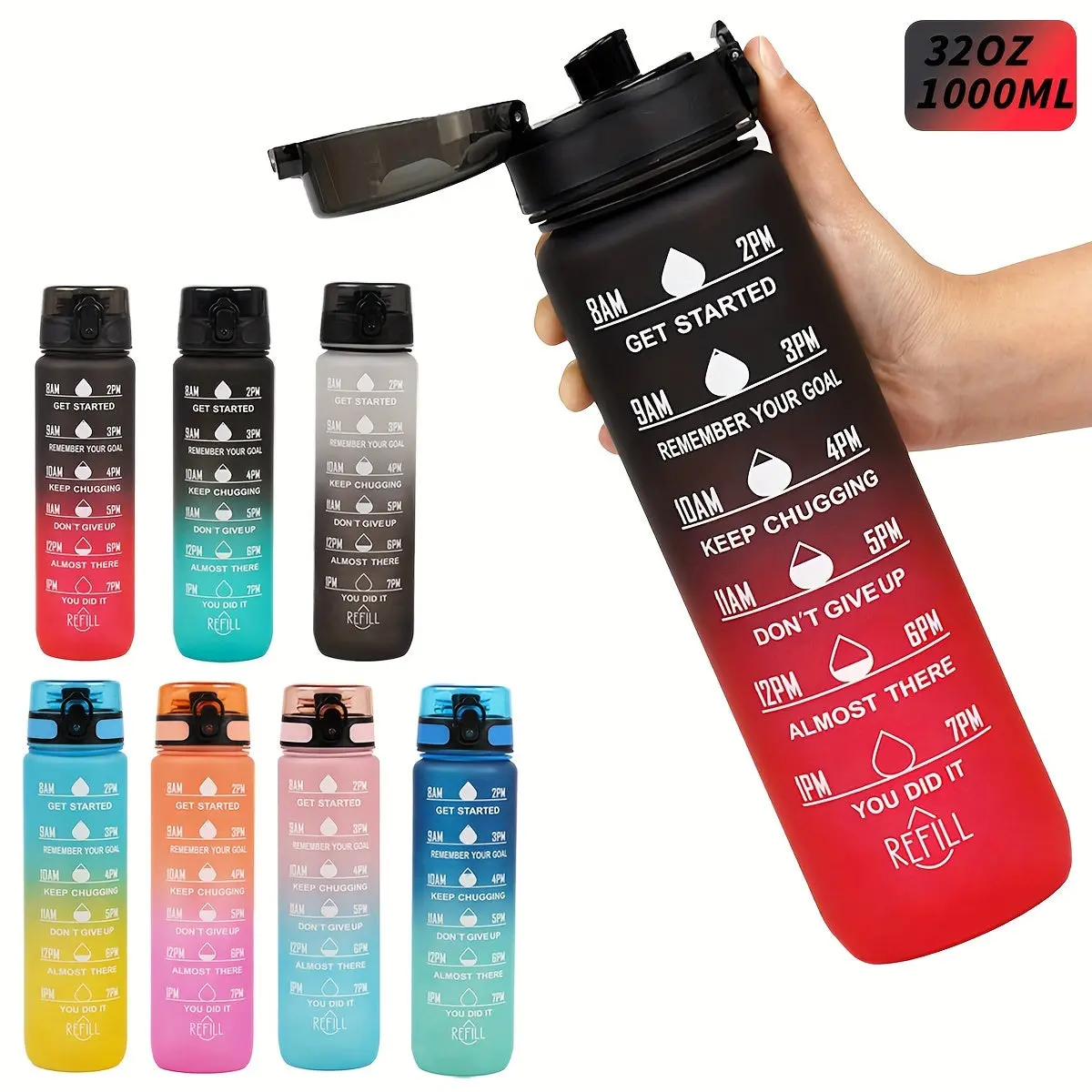 BABYBEAN 32oz Gradient Water Bottle with Time Scale & Flip-Top Lid – Sports Tumbler (88 chars)