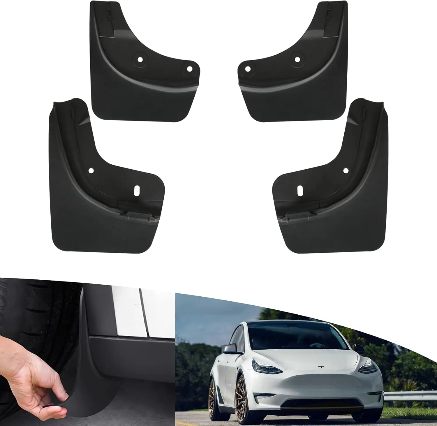 Upgraded Fits for Tesla Model Y 2021-2024 Mud Flaps Splash Guards, Car Fender Set Vehicle Sediment Protection No Drilling No Tape Mudflaps Tire Protector Mudflaps All Weather Car Exterior Accessories