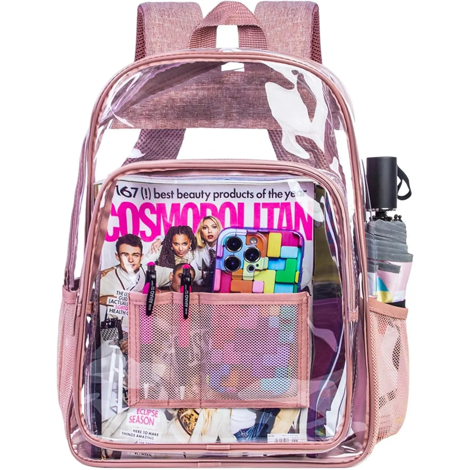 L-CPB004  Clear Backpack, Heavy Duty Transparent Bookbag, See Through PVC Backpacks for Women Men