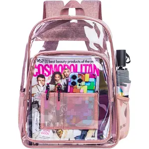 L-CPB004  Clear Backpack, Heavy Duty Transparent Bookbag, See Through PVC Backpacks for Women Men