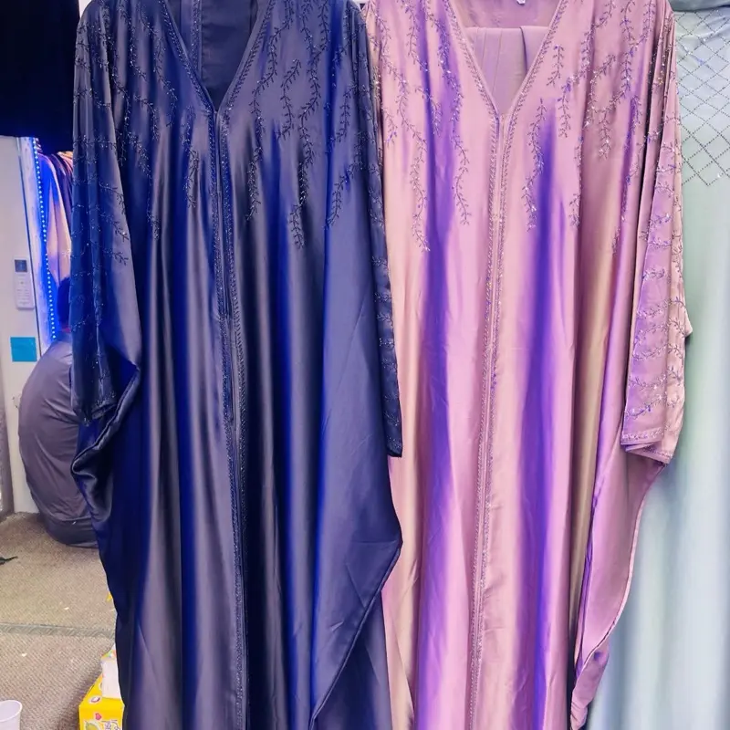 Silk Abaya - Elegant Long Sleeve Dress with V-Neck, Plain Design, Available in Multiple Colors