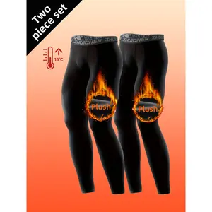 2pcs Men'S Thermal Compression Pants - High Elasticity Quick-Dry Workout Tights With Flame Design, Tight-Fit For Basketball, Running, Skiing & Gym Training, Autumn/Winter Black, Athletic Compression Wear | Plush Lining Tights, Workout Pants value pack men
