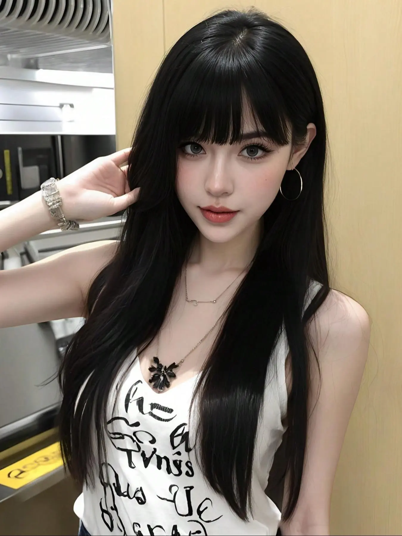 24 Inch Long Straight Synthetic Wig with Bangs, Party Wigs, Synthetic Hairpieces, Natural Heat Resistant Fiber Hair for Cosplay Party, Fashionable Daily Use for Women