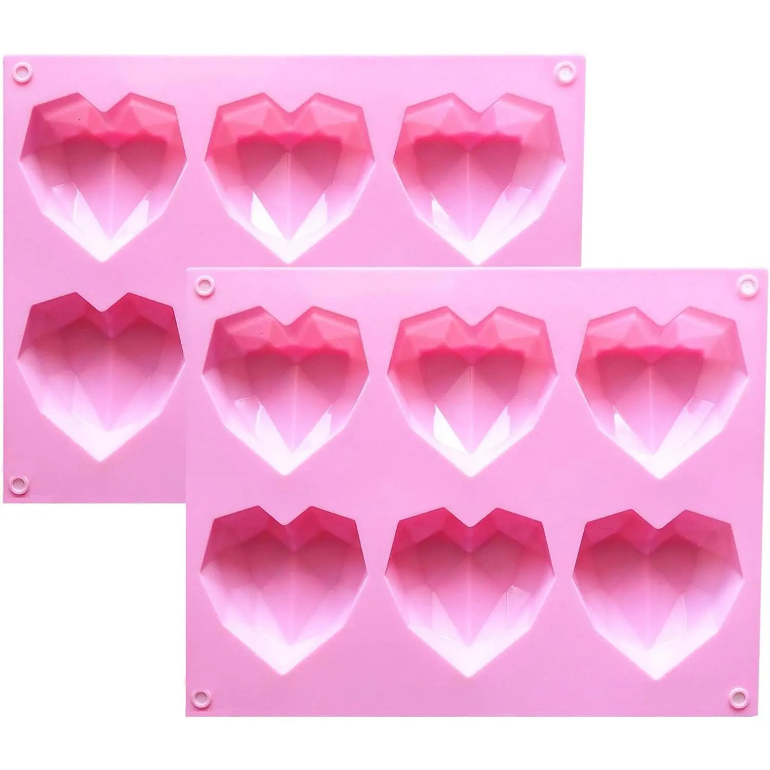 2 count 3D Diamond Heart Silicone Mold for Chocolate, 6 Cavities Easy Demold Heart Shaped Mold Tray for Making Breakable Mousse, Cake, Chocolate, Cheesecake, Valentine's Day/Happy Birthday Gift.