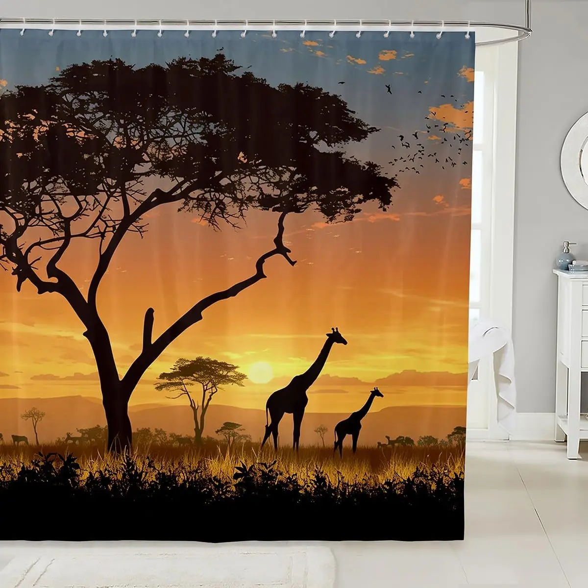 Giraffe Bath Curtain Cartoon Animal Bathroom Shower Curtain Set Africa Safari Shower Curtain Wildlife Bathroom Accessories