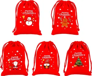 12PCS Christmas Drawstring Gift Bags Mix, Santa Snowman Gingerbread Themes, Xmas Party Favor Bags for Gifts & Treats, Holiday Decor, Perfect for Kids & Home Styling