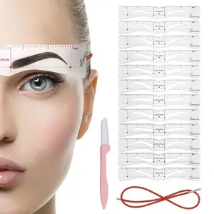 1 Set Headband Eyebrow Stencil Kit – Silicone brow shaping tool with 12 templates, rope and grooming tools, Cosmetic. Easy-use design helps create symmetrical perfect eyebrows, ideal for beginners and daily makeup use.