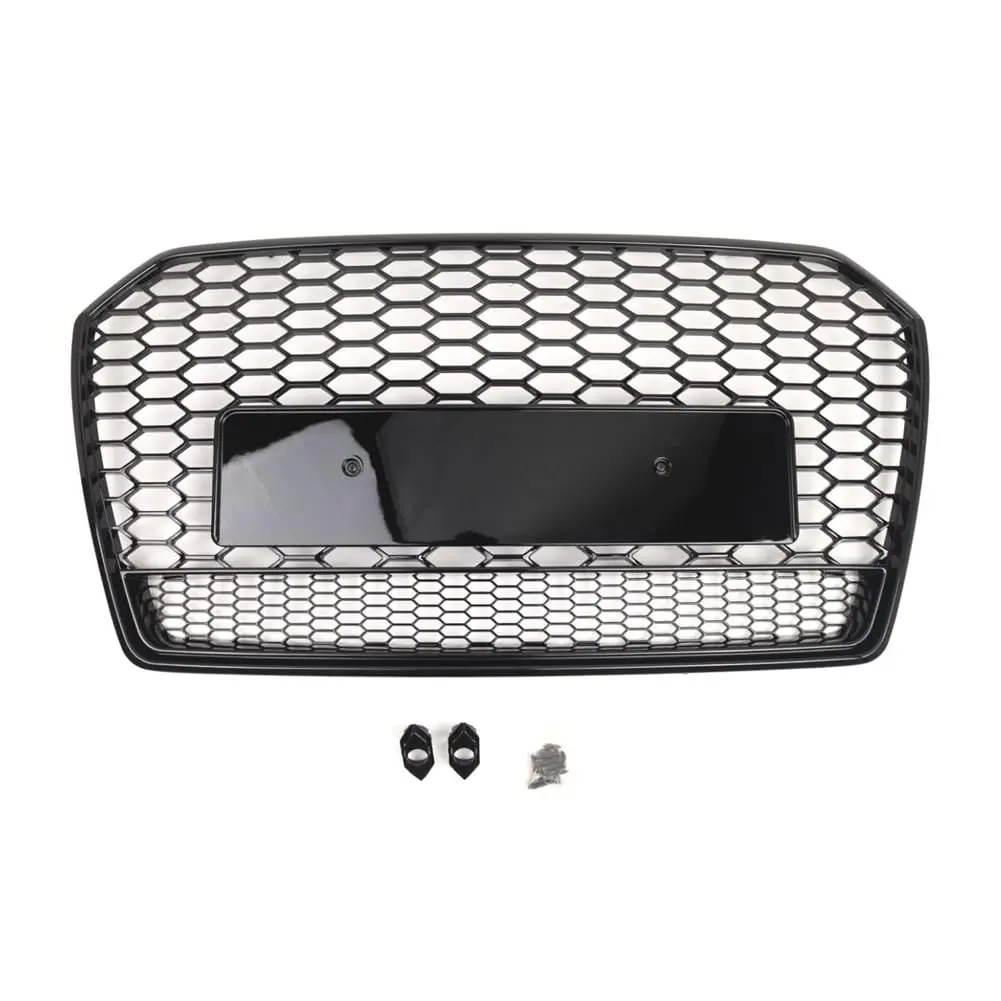Garvee Front Bumper Center Grill Honeycomb Mesh Cover - Protective Shield Debris Guard for Audi A6 C7PA 2016-2018 Facelift, Durable ABS Plastic Easy Install Racing-Car Look Replacement Part #4G0853651AG #4G0853651AE, Glossy Black Car Exterior Accessory, C