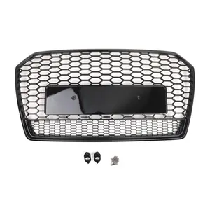 Garvee Front Grill Front Bumper Center Grill Honeycomb Mesh Cover for Audi A6 C7PA 2016-2018 Facelift, Replacement Part #4G0853651AG 4G0853651AE, Made of Durable ABS Plastic with Glossy Black Finish