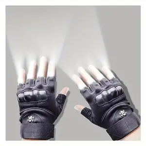 A Pair Of LED Flashlight Gloves with 8 LED Lights - Unisex Half-Finger Flashlight Gloves, Durable Black Gloves with Adjustable Wrist Strap, Perfect Gift for Christmas and Birthdays, Daily Carry, Fashionable Design, Secure Fit, Outdoor Enthusiasts